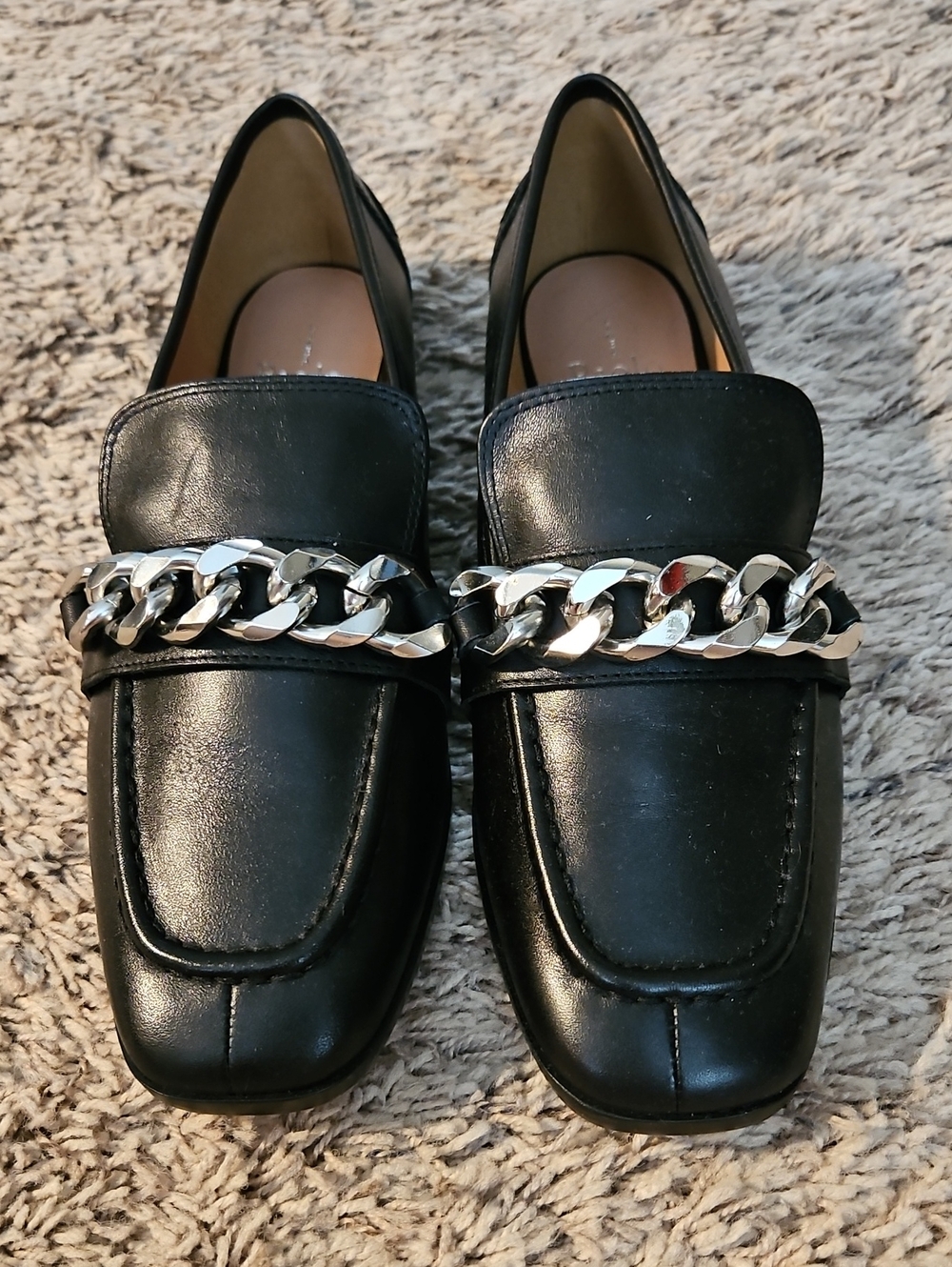 Paolo Black Leather Loafers with Silver Chain Detail